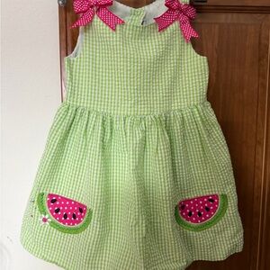 Green and Pink Gingham Dress with Watermelons